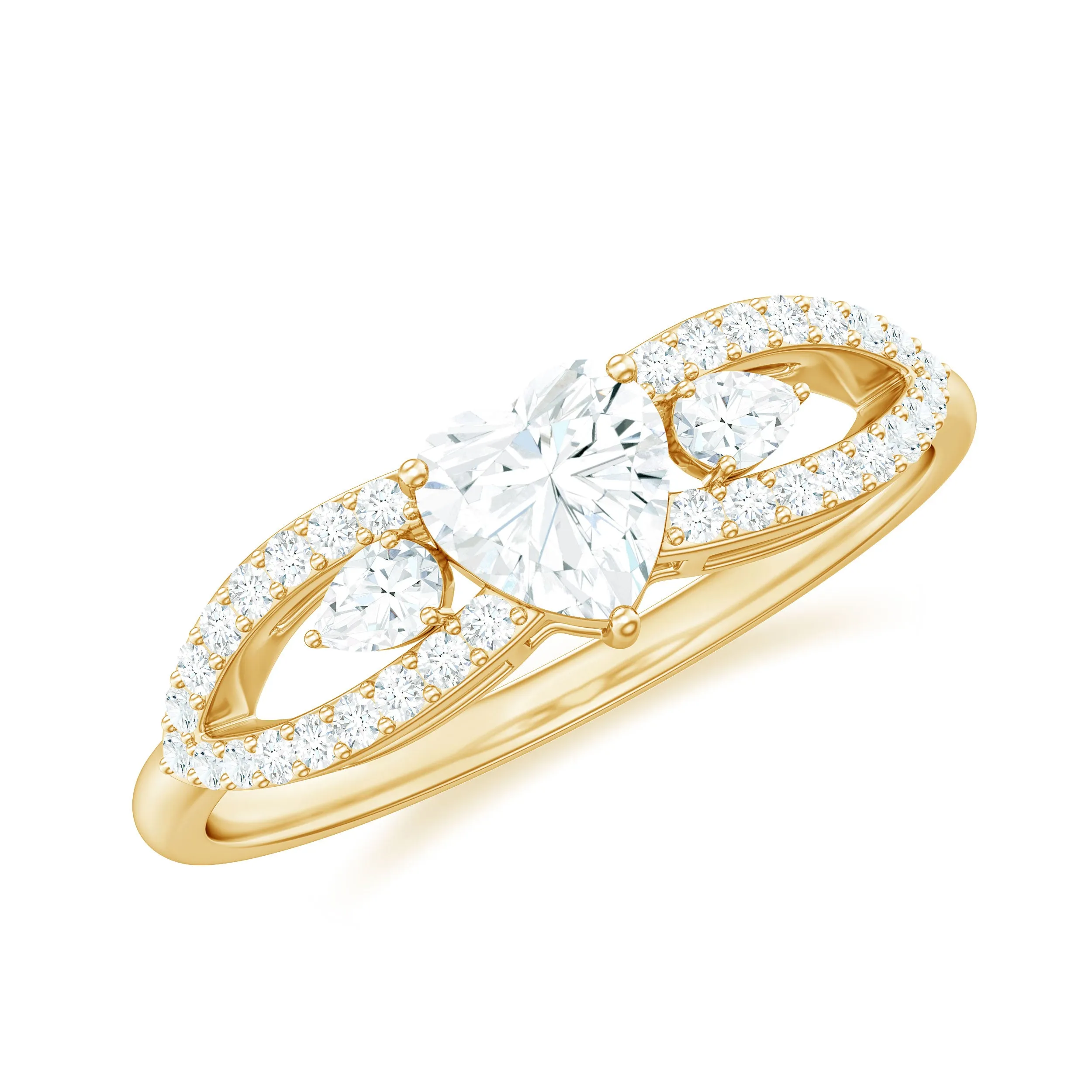 1 CT Solitaire Moissanite Heart Engagement Ring with Split Shank