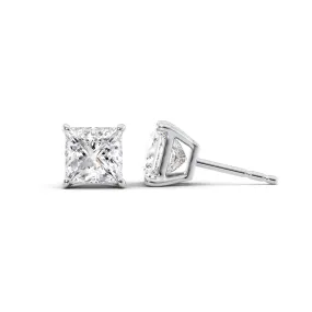 1 CTW Basket Stud Earrings Set With Princess Lab Diamonds