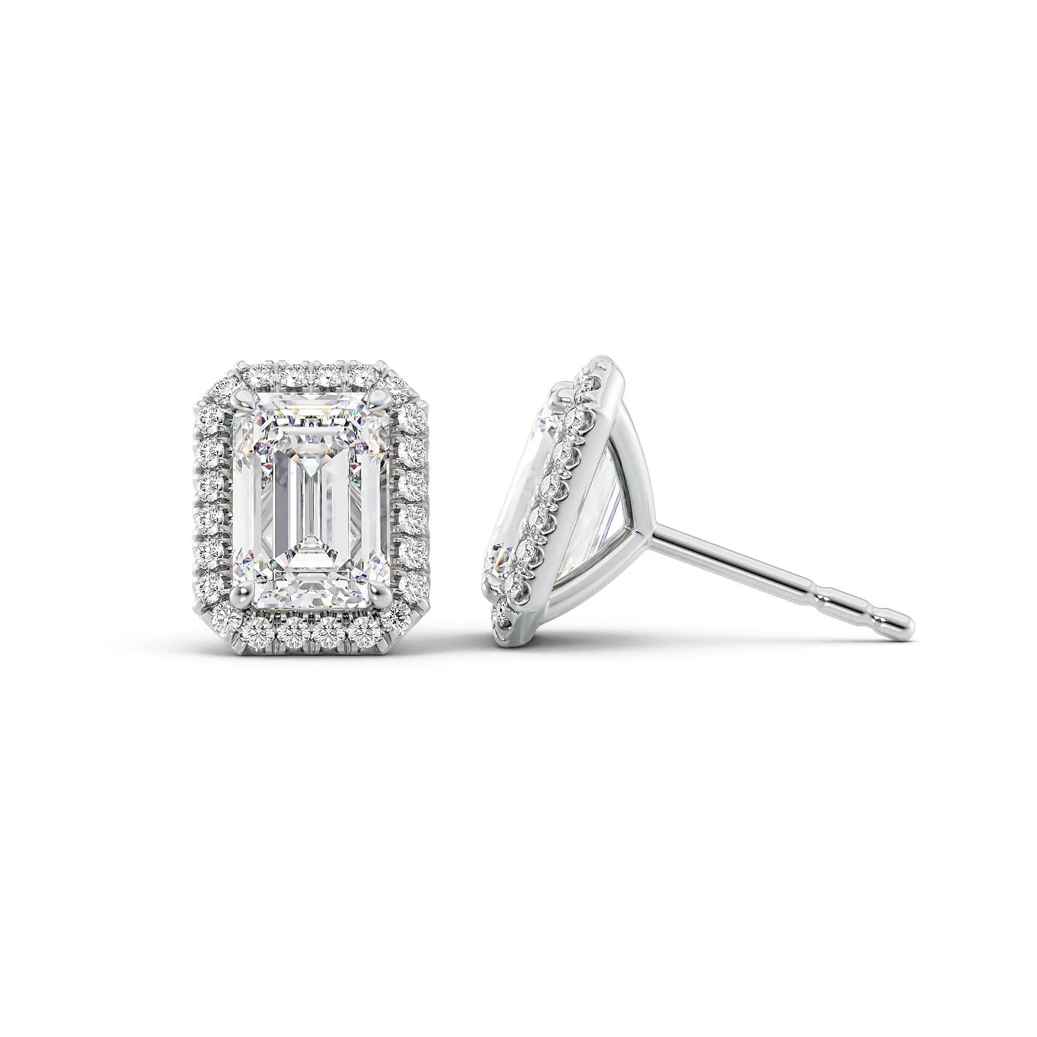 1 CTW Halo Stud Earrings Set With Emerald Lab Diamonds