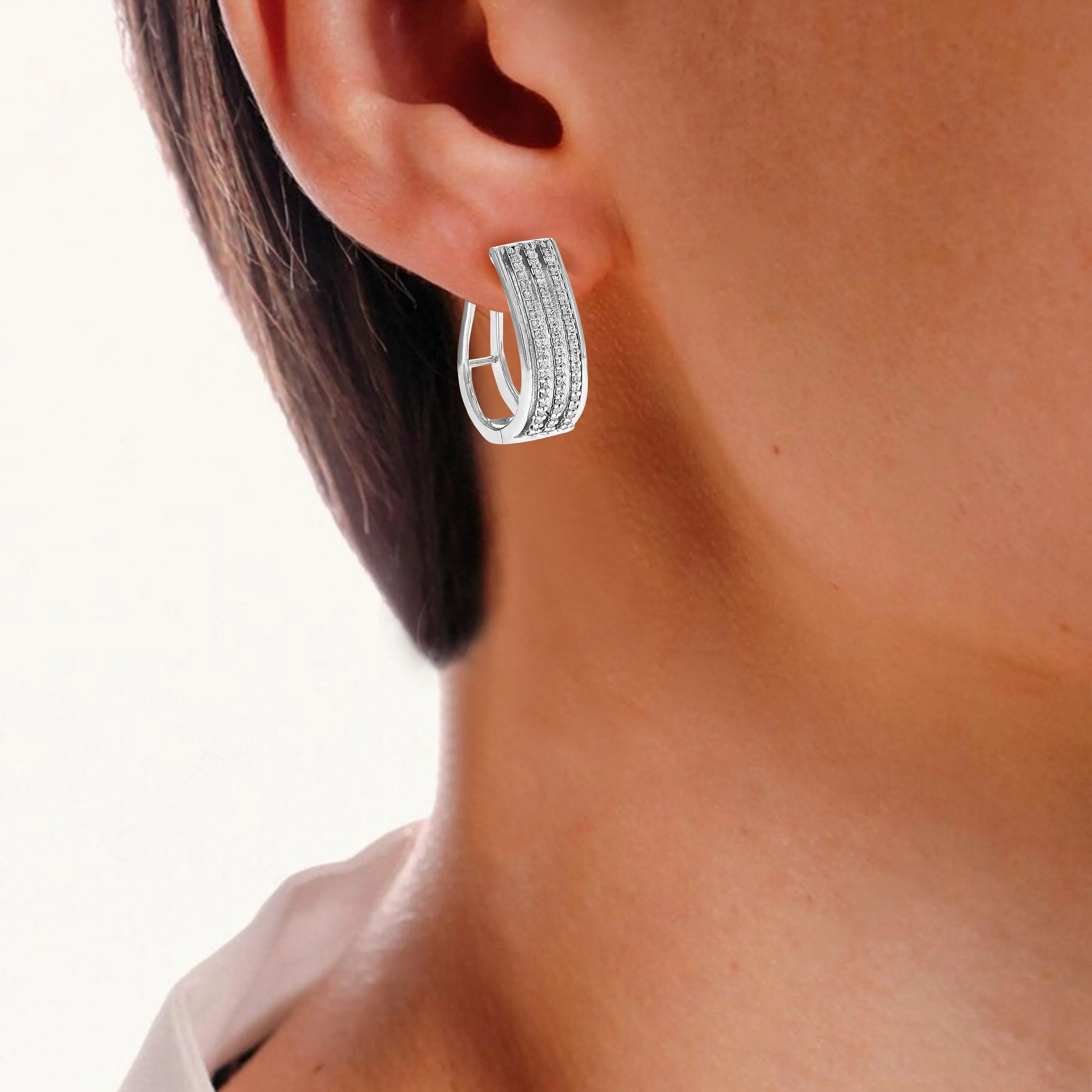 1/3 cttw Round Cut Lab Grown Diamond Hoop Earrings in .925 Sterling Silver Prong Set 3/4 Inch