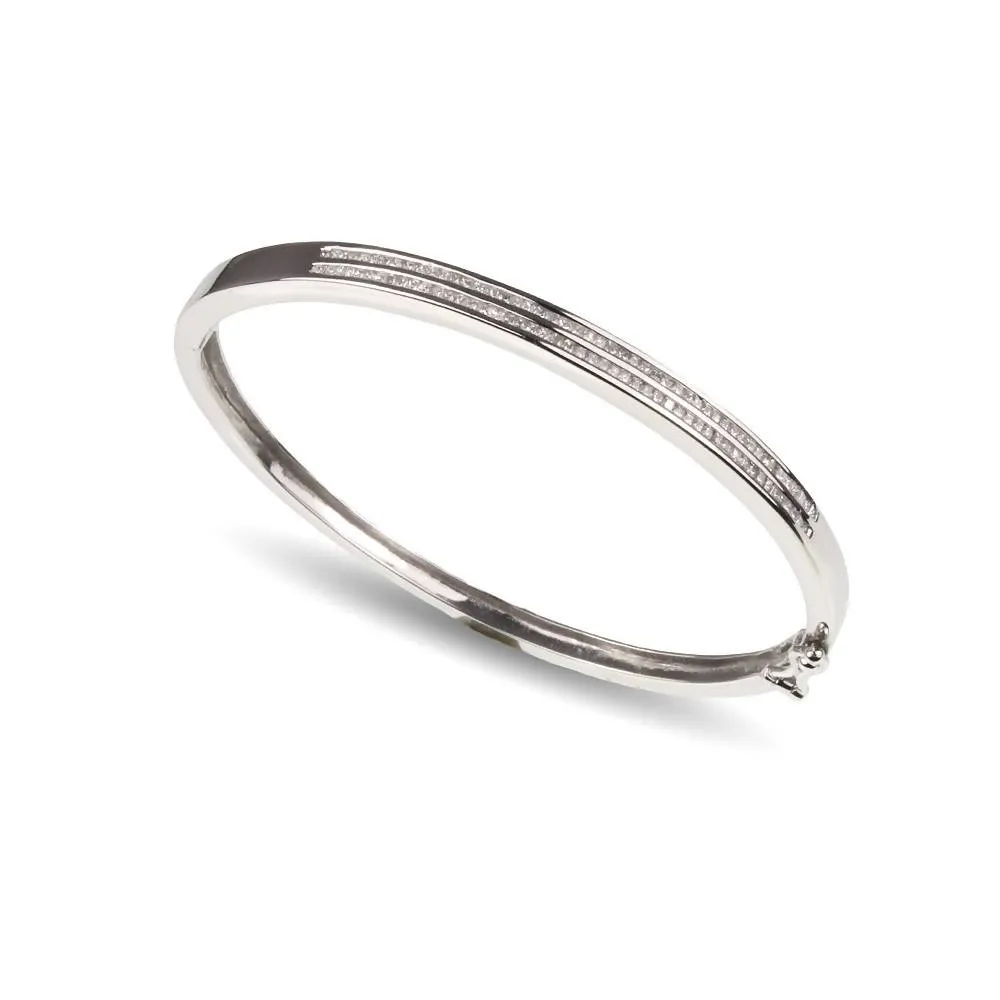 14ct White Gold Princess Cut Diamond Bangle