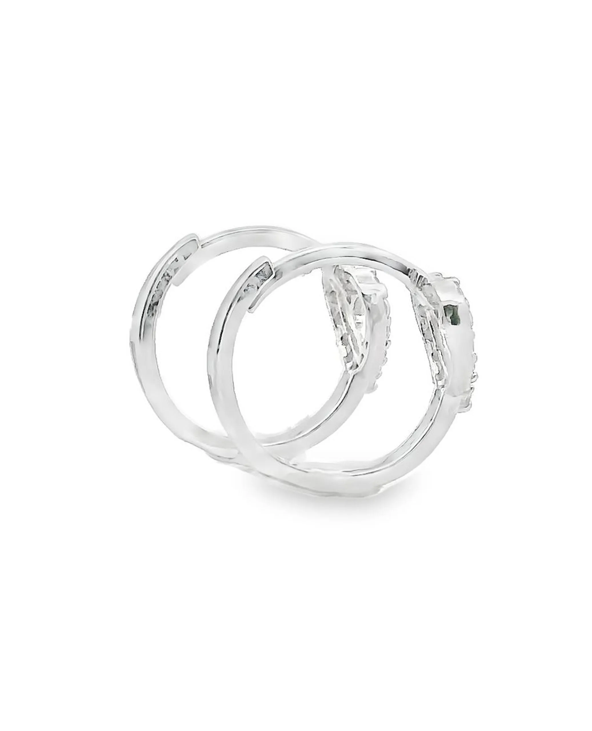 14K White Gold Open Heart Huggie Hoop Earrings With CZ