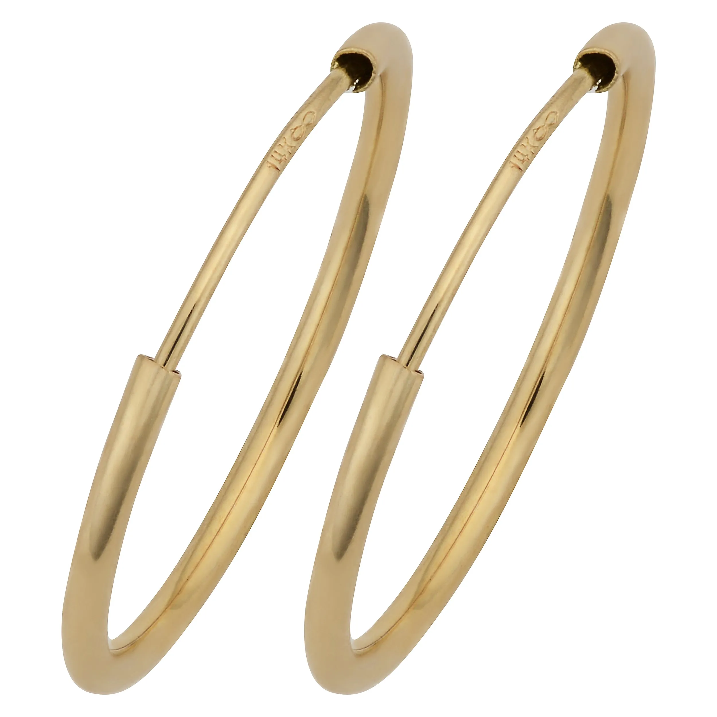 14k Yellow Gold 1mm Thick 16mm Round Tube Endless Hoop Earrings
