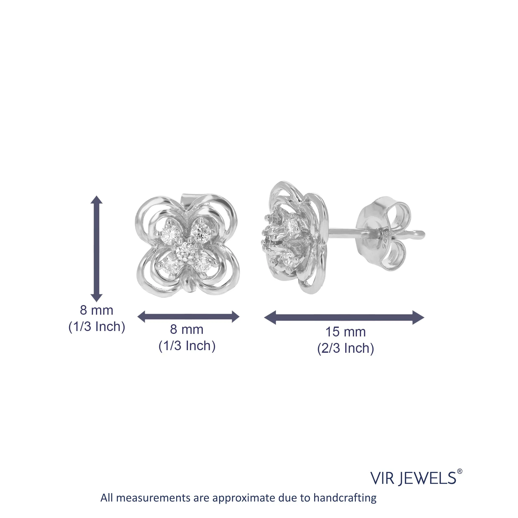 1/5 cttw Round Lab Grown Diamond Stud Earrings .925 Sterling Silver Prong Set Floral Design