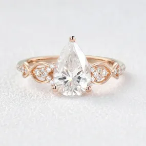 1.5ct Pear Cut Colorless Moissanite Antique Engagement Ring