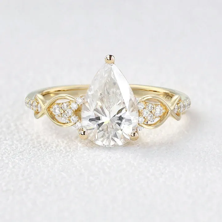 1.5ct Pear Cut Colorless Moissanite Antique Engagement Ring