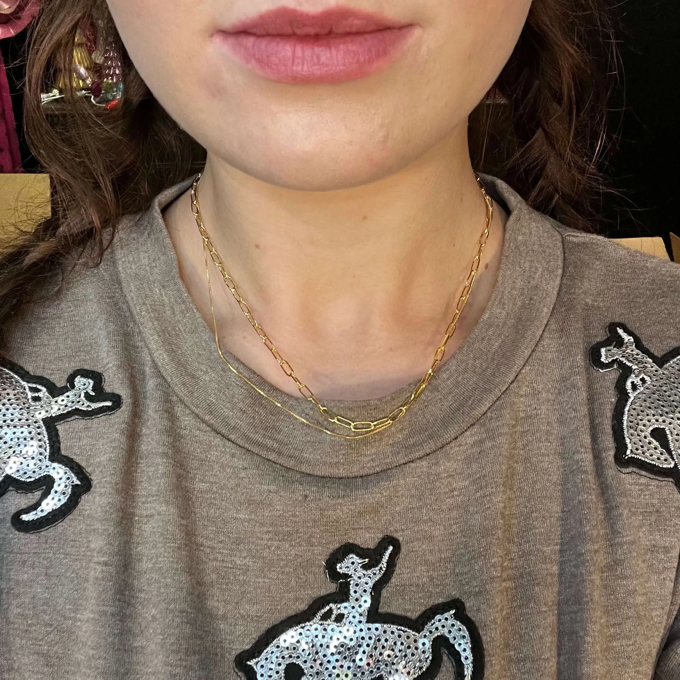 2 Strand thin chain and Gold Link Chain Fashion Necklace