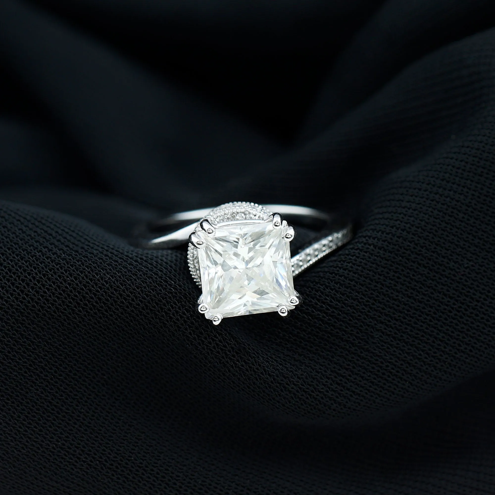 3.75 CT Bypass Engagement Ring with Moissanite and Milgrain Detailing