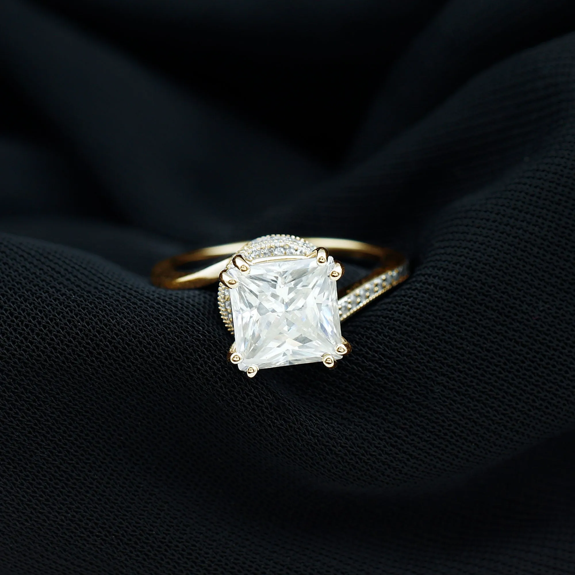 3.75 CT Bypass Engagement Ring with Moissanite and Milgrain Detailing