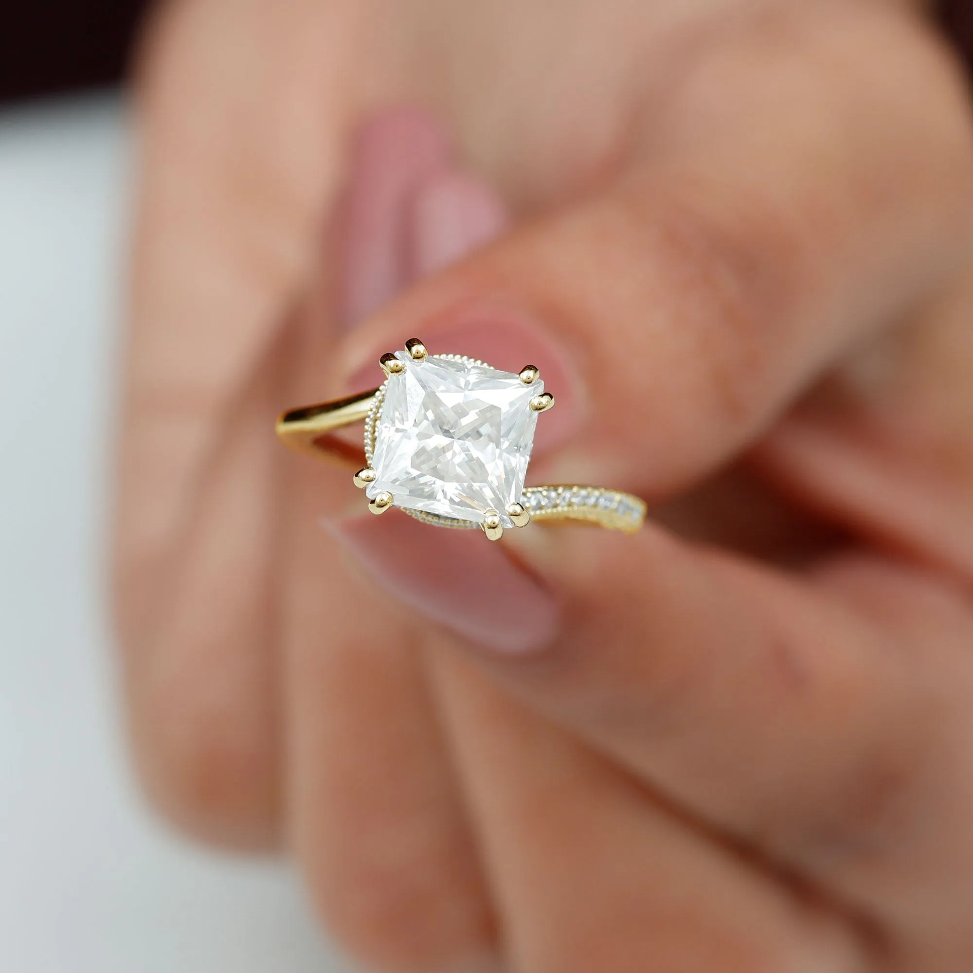 3.75 CT Bypass Engagement Ring with Moissanite and Milgrain Detailing