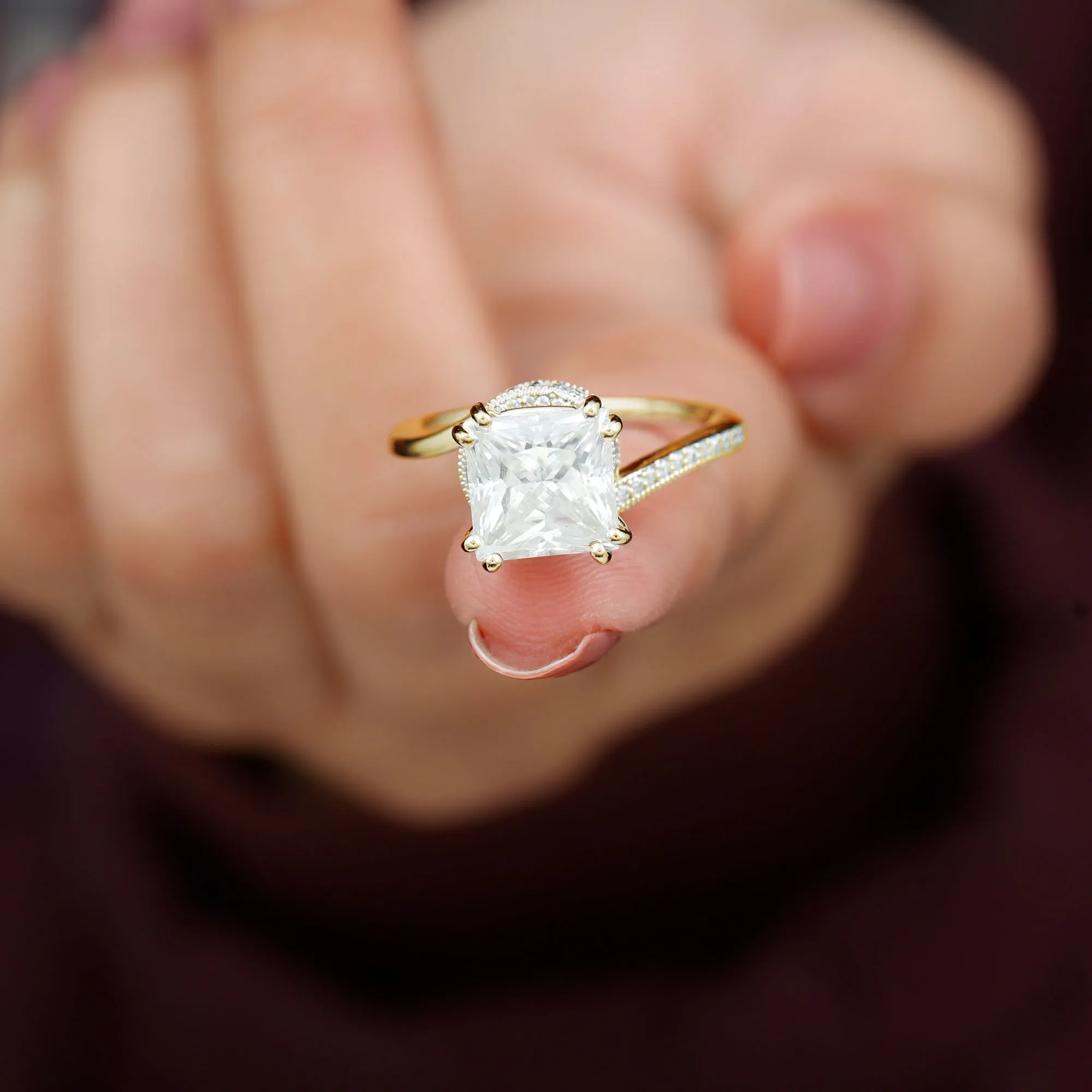 3.75 CT Bypass Engagement Ring with Moissanite and Milgrain Detailing
