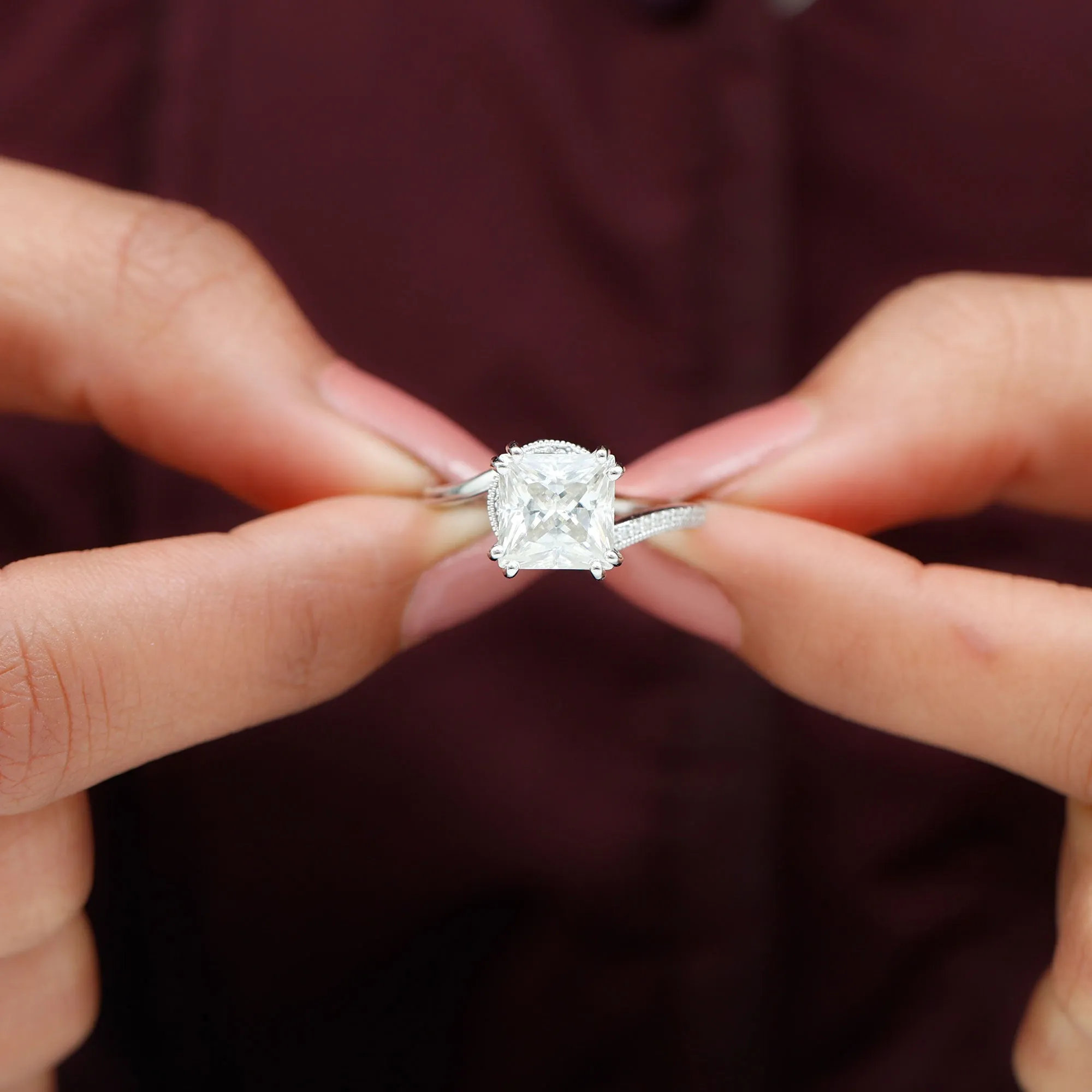 3.75 CT Bypass Engagement Ring with Moissanite and Milgrain Detailing