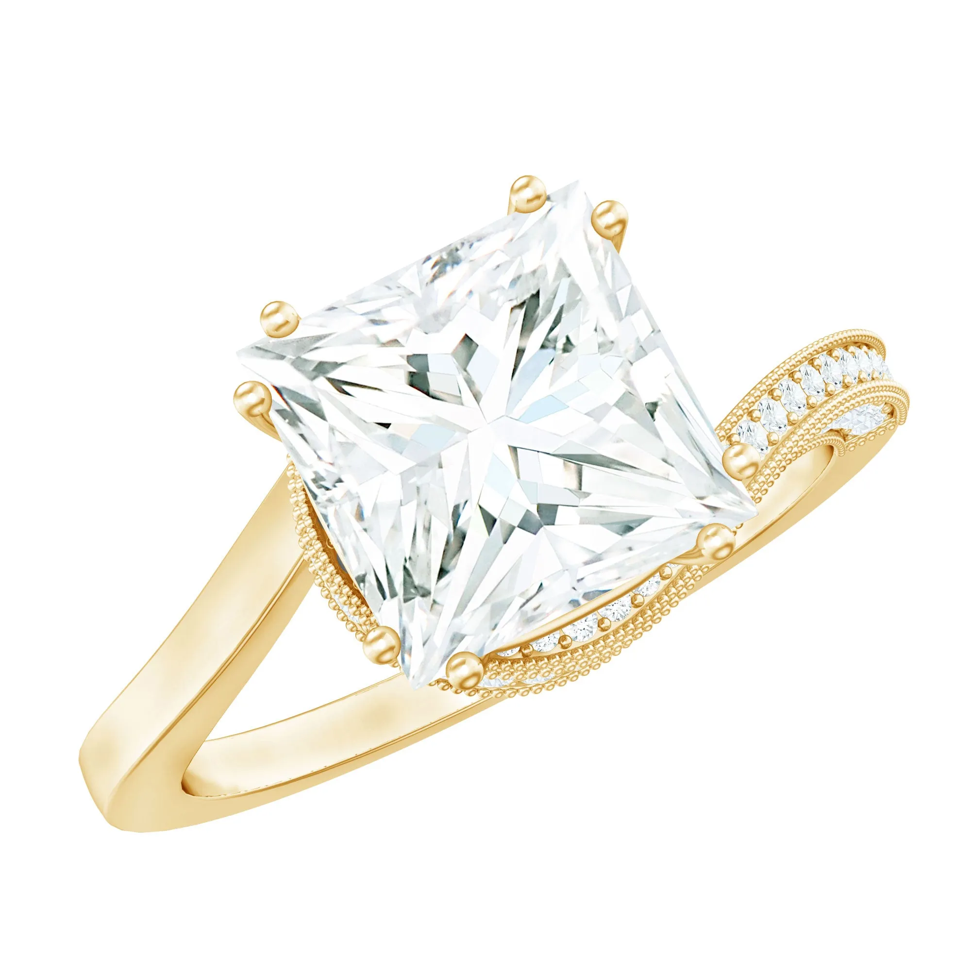 3.75 CT Bypass Engagement Ring with Moissanite and Milgrain Detailing