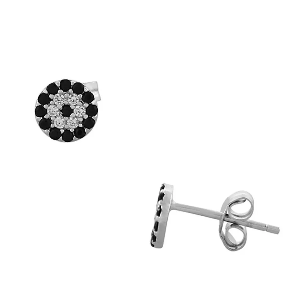 925 Sterling Silver Black White CZ Hamsa Evil Eye Womens Girls Stud Earrings