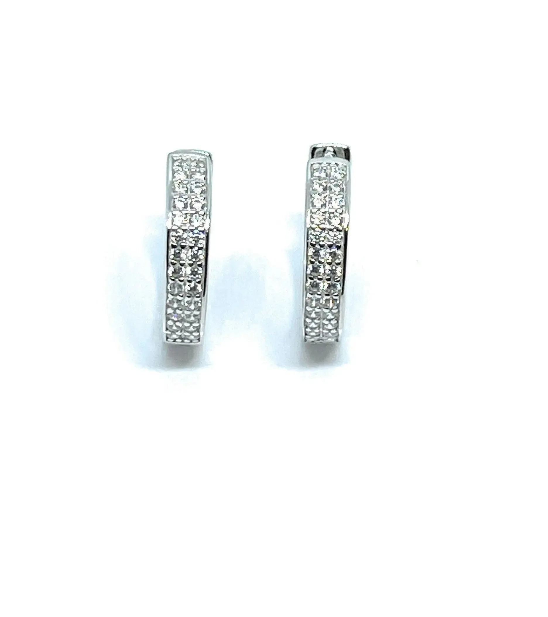 ADIRFINE 925 Sterling Silver Micro Pave Cubic Zirconia Huggie Hoop Earrings