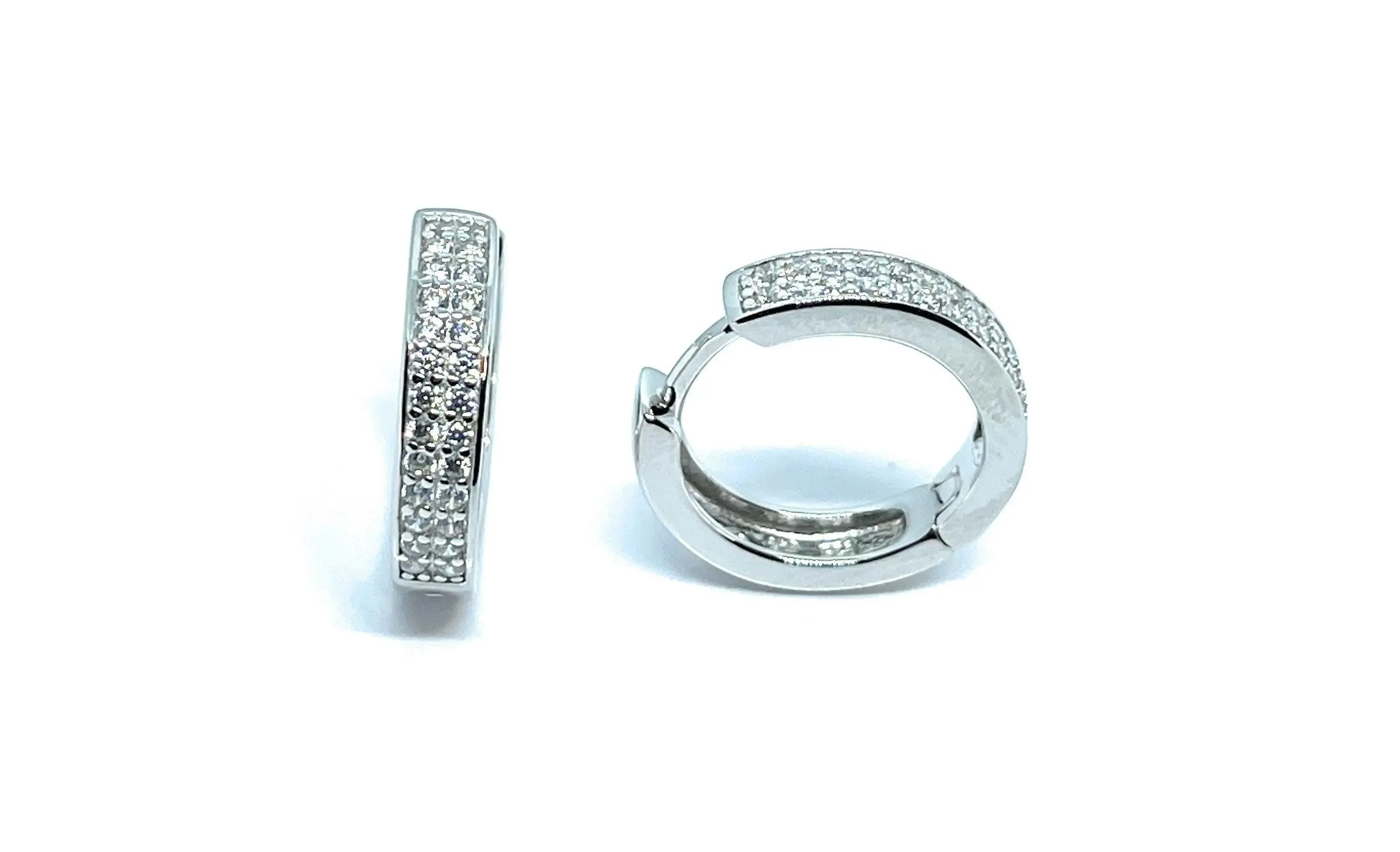 ADIRFINE 925 Sterling Silver Micro Pave Cubic Zirconia Huggie Hoop Earrings