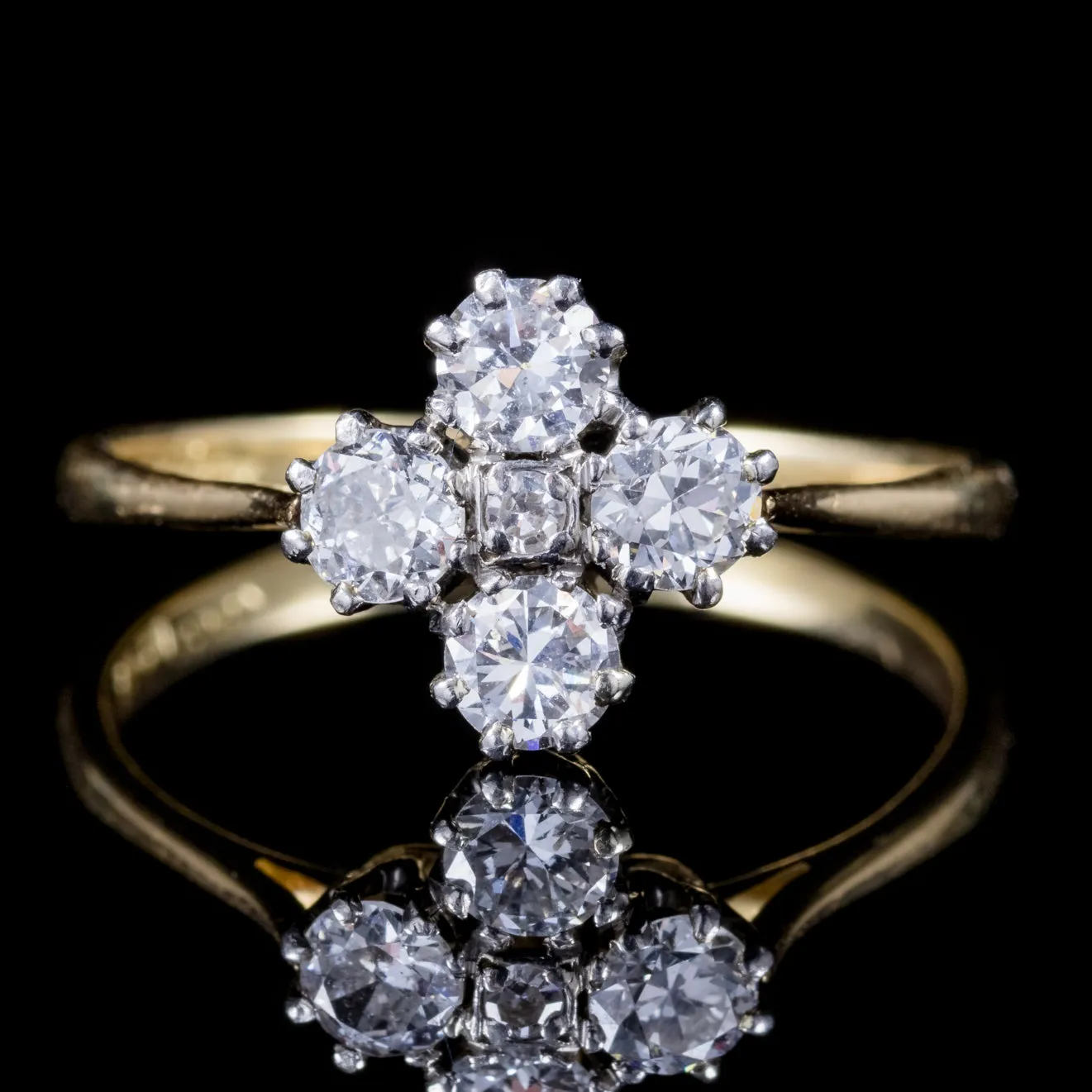 Antique Victorian Old Cut Diamond Cluster Ring 18Ct Gold Platinum Circa 1880