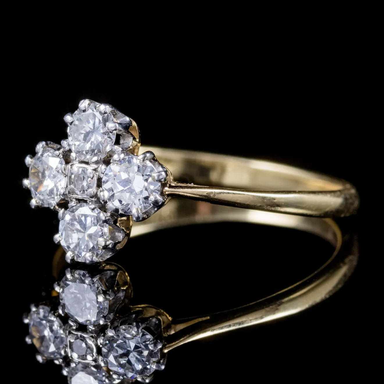 Antique Victorian Old Cut Diamond Cluster Ring 18Ct Gold Platinum Circa 1880