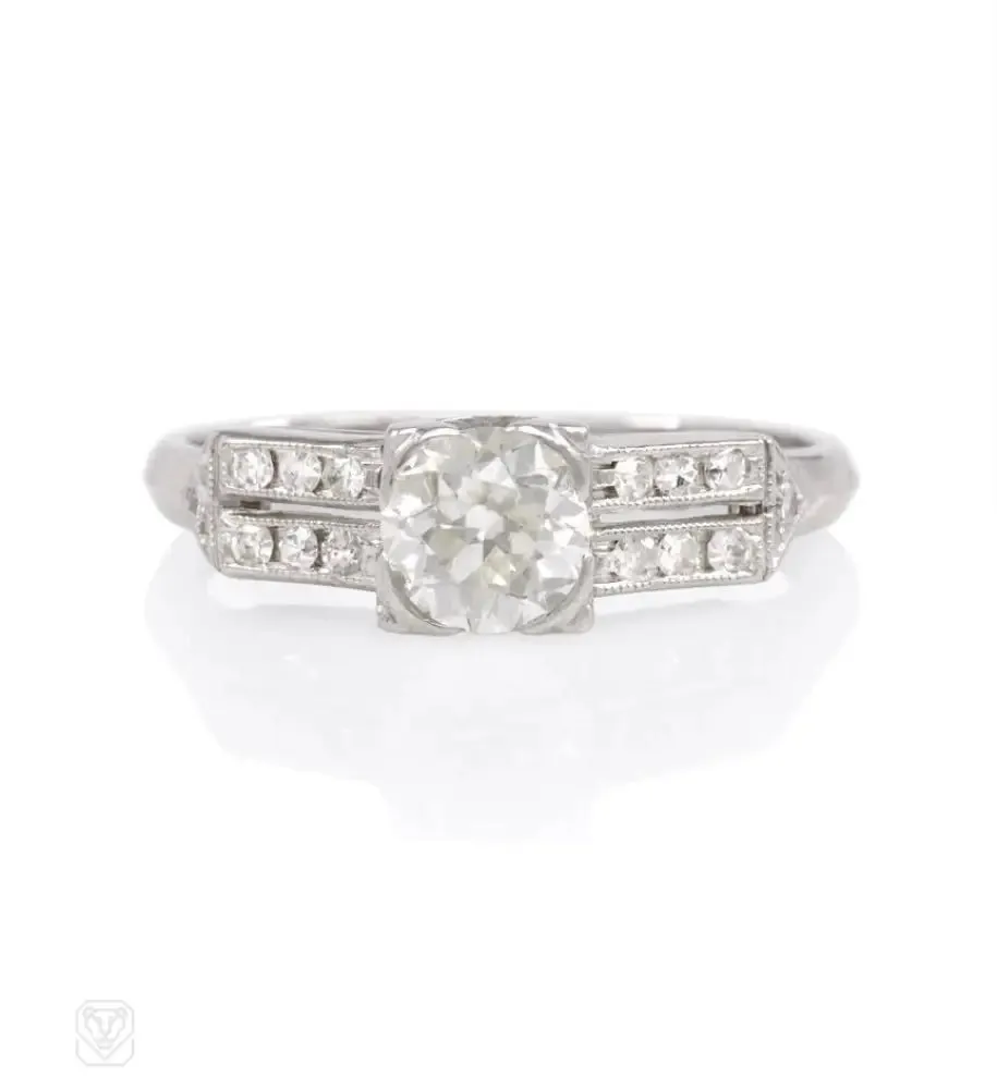 Art Deco European cut diamond and platinum ring
