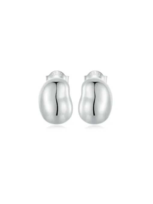 Bean Silver Stud Earrings, 925 Sterling Silver Solid Silver Plain Stud Earrings