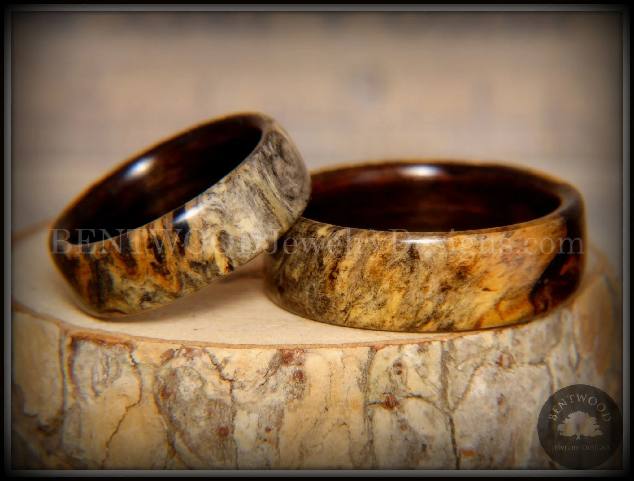 Bentwood Rings Set - "Buckeye Pair" California Buckeye Burl on Ebony Wood Core Set