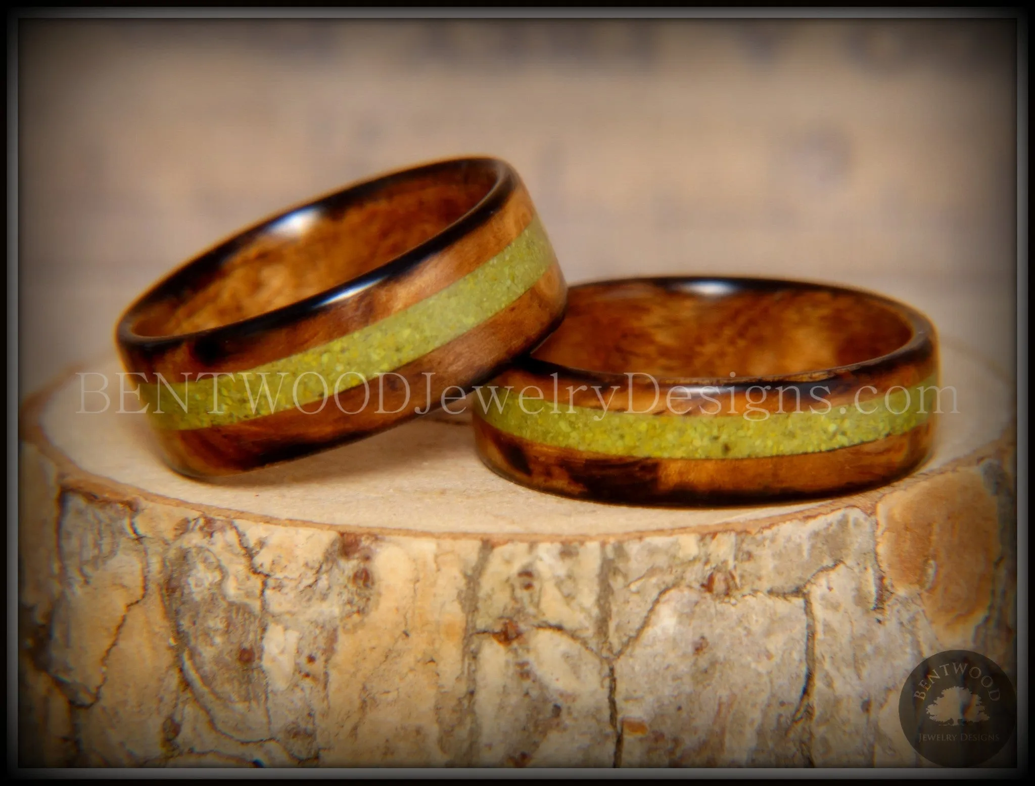 Bentwood Rings Set - "Smokies" Bethlehem Olivewood Wood Ring Set with Green Turquoise Inlays