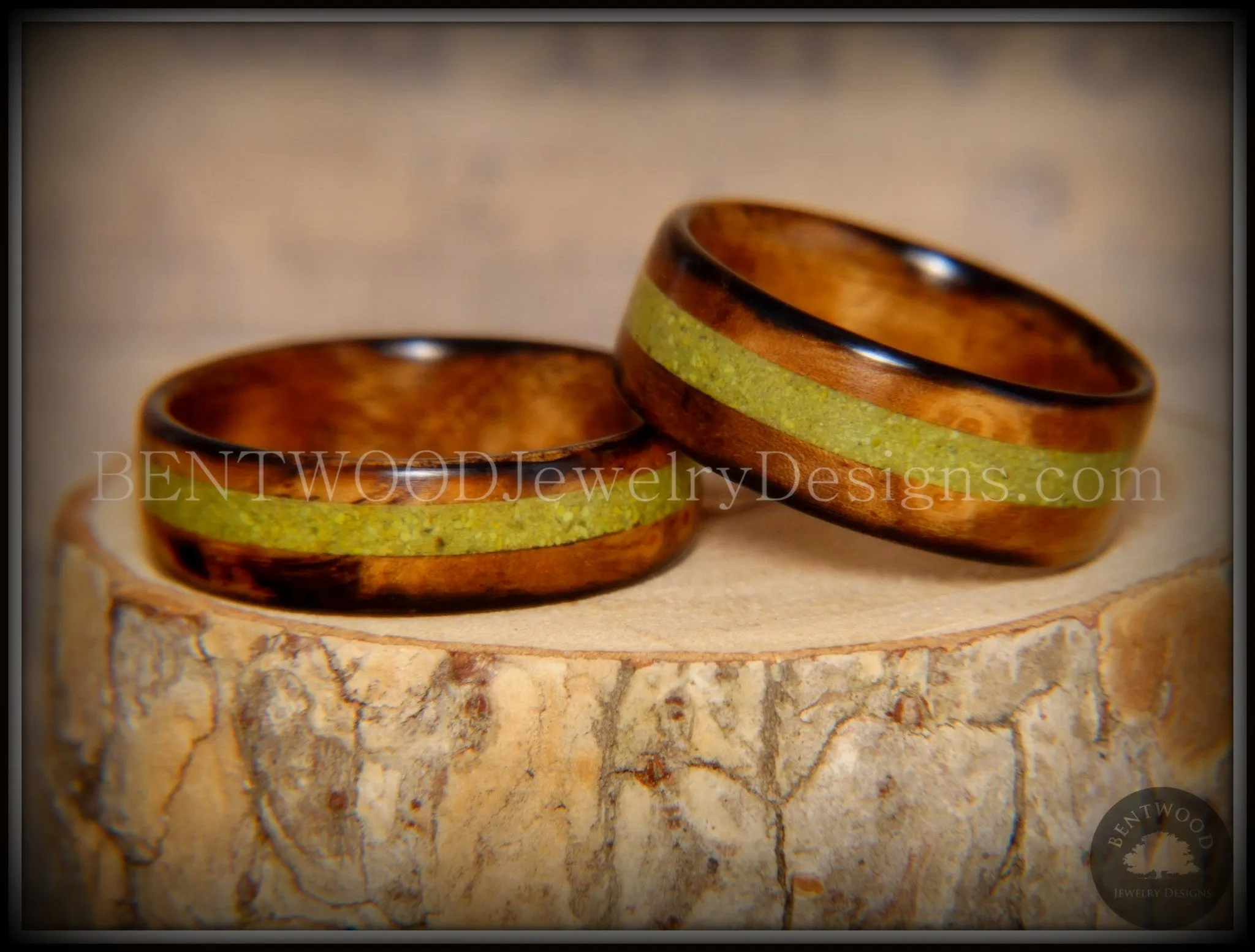 Bentwood Rings Set - "Smokies" Bethlehem Olivewood Wood Ring Set with Green Turquoise Inlays
