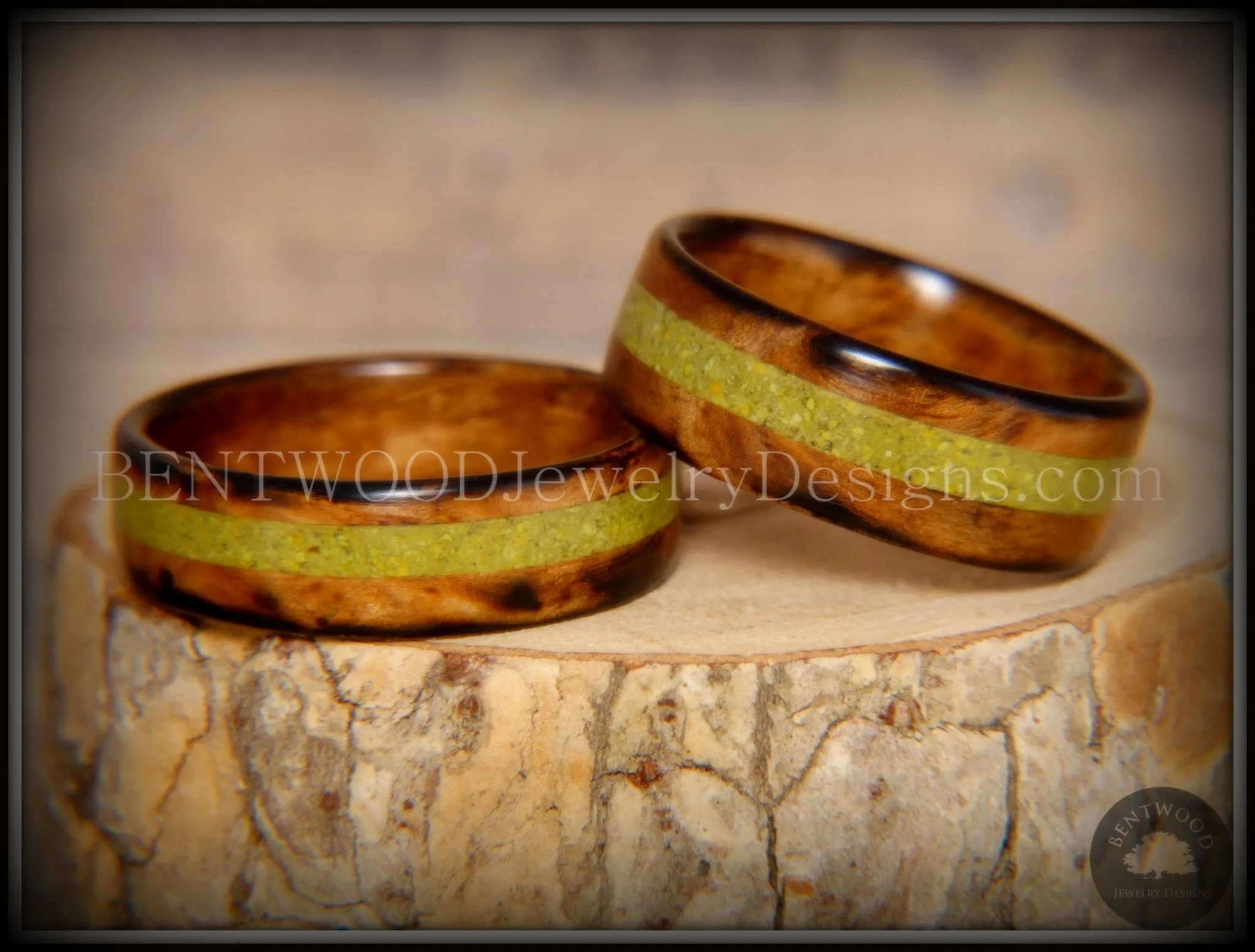 Bentwood Rings Set - "Smokies" Bethlehem Olivewood Wood Ring Set with Green Turquoise Inlays