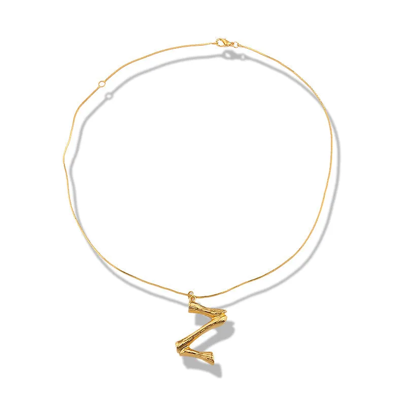 Big Metal Bamboo Pattern Alphabet Necklaces