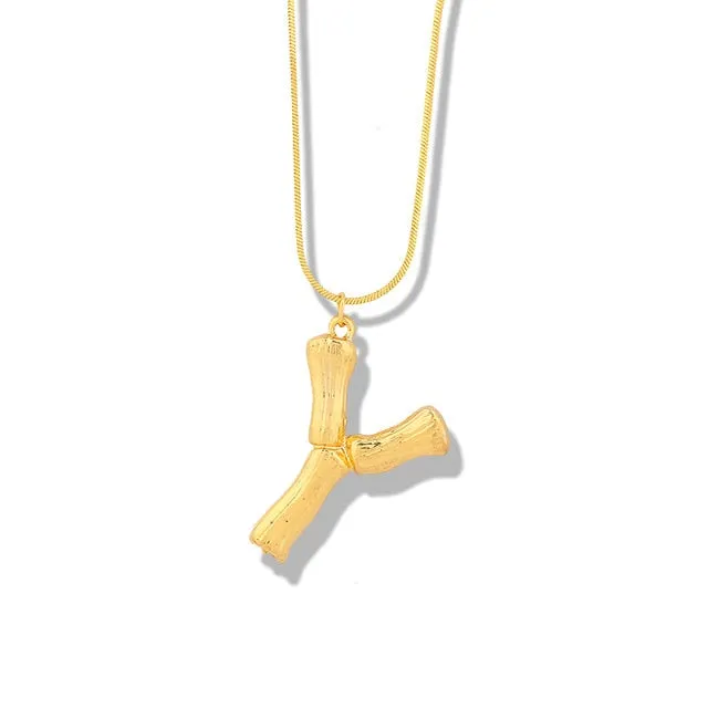 Big Metal Bamboo Pattern Alphabet Necklaces