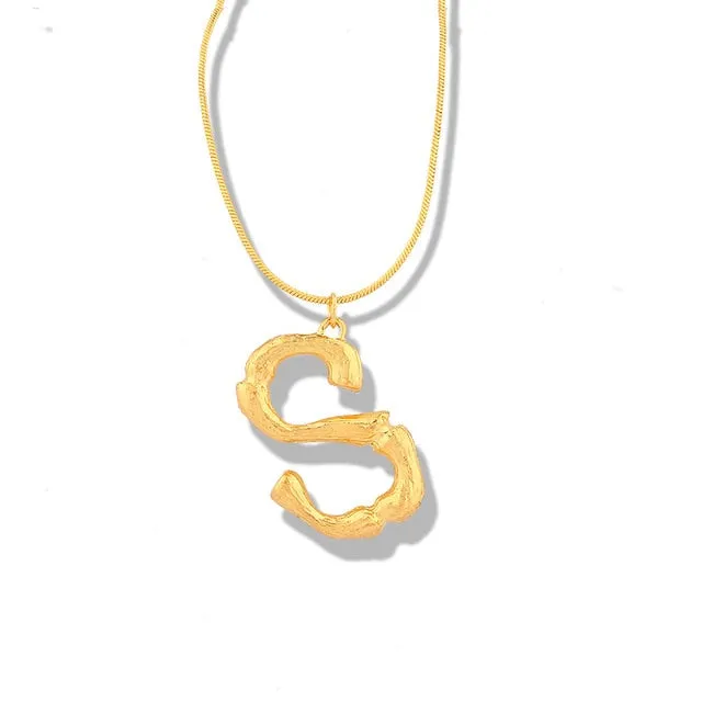 Big Metal Bamboo Pattern Alphabet Necklaces