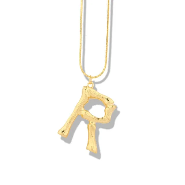 Big Metal Bamboo Pattern Alphabet Necklaces