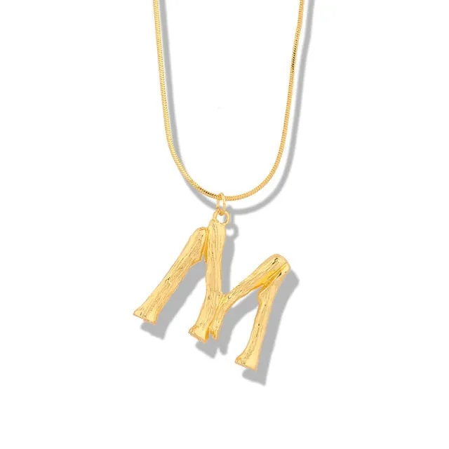 Big Metal Bamboo Pattern Alphabet Necklaces