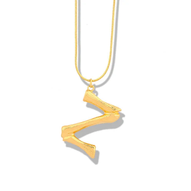 Big Metal Bamboo Pattern Alphabet Necklaces