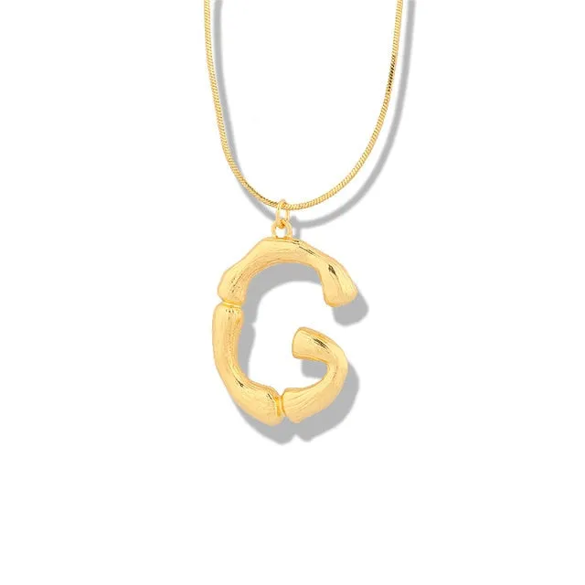 Big Metal Bamboo Pattern Alphabet Necklaces