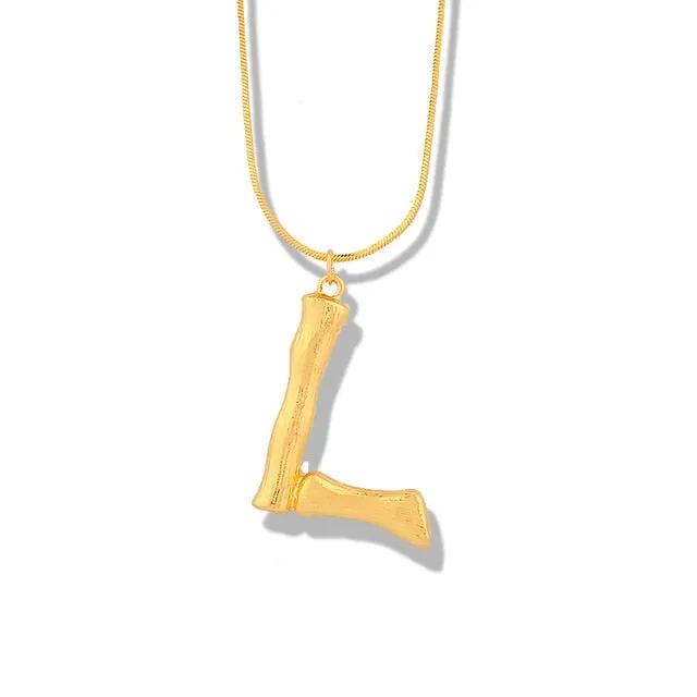 Big Metal Bamboo Pattern Alphabet Necklaces
