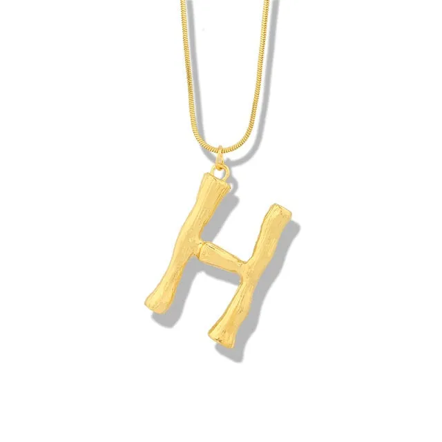 Big Metal Bamboo Pattern Alphabet Necklaces