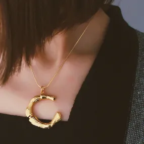 Big Metal Bamboo Pattern Alphabet Necklaces