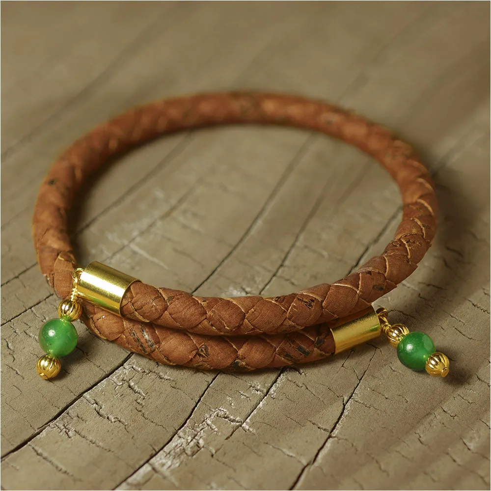 Boho Gemstone Cork Memory Wire Bangle