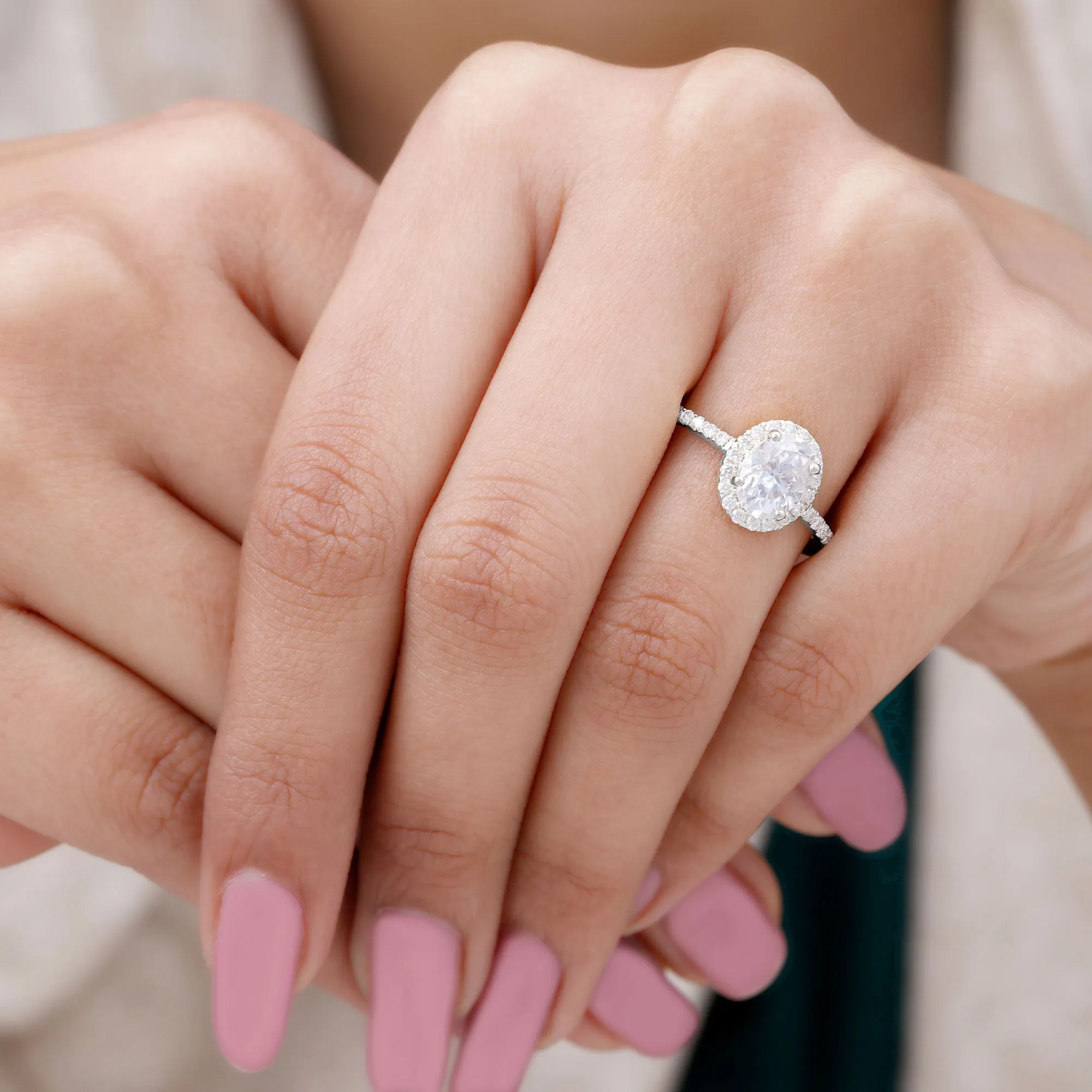 Classic Oval Lab Grown Diamond Engagement Ring with Halo