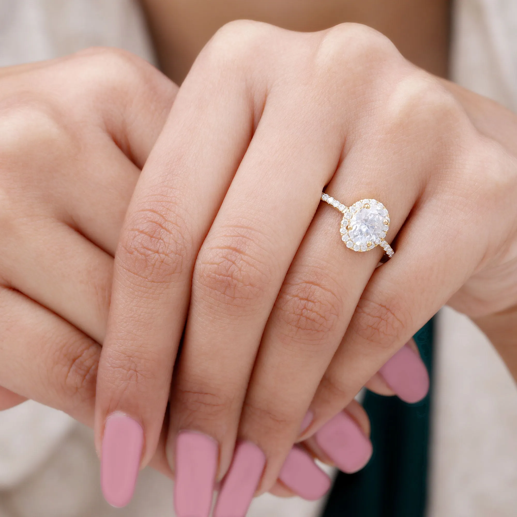 Classic Oval Lab Grown Diamond Engagement Ring with Halo