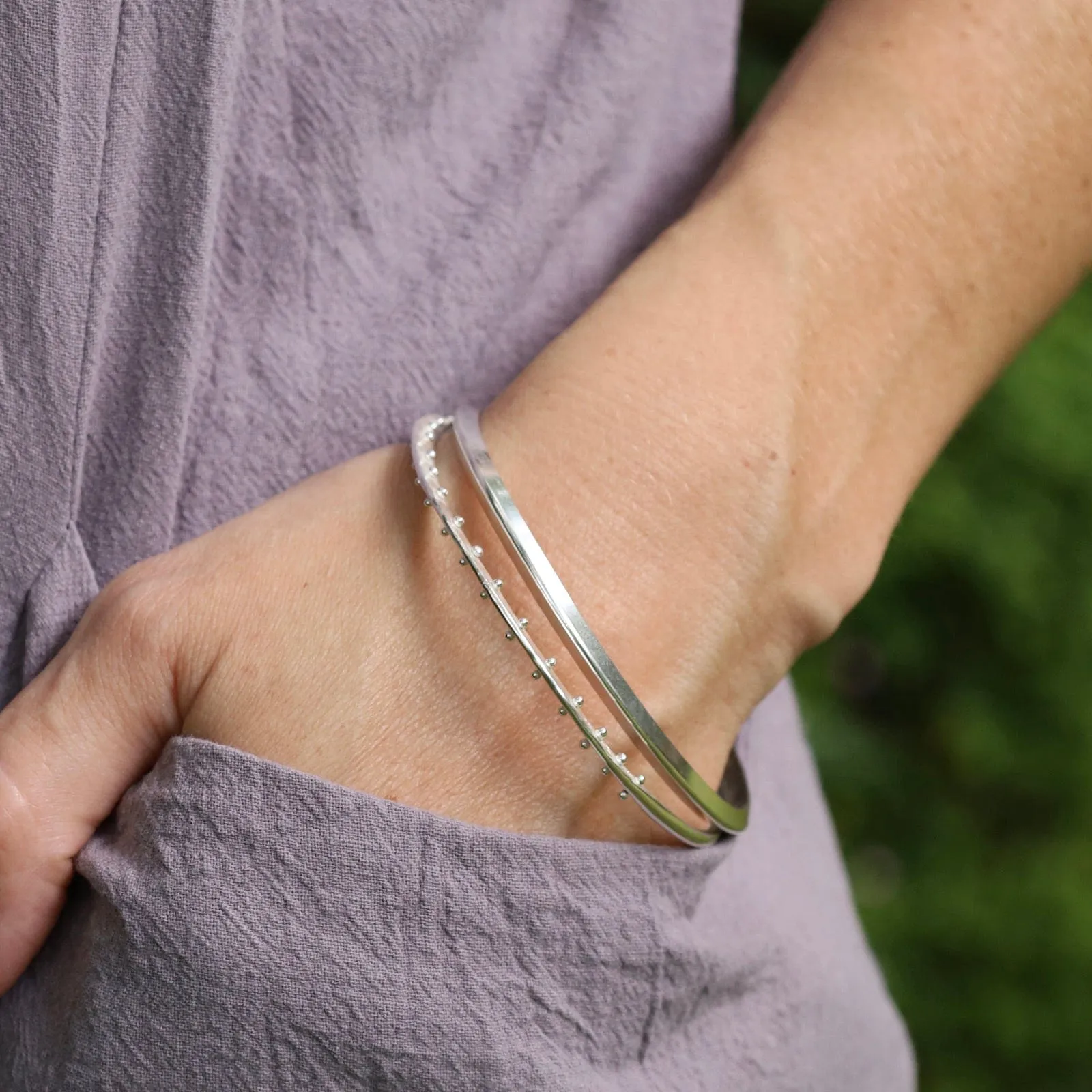 Crescent Bangle in Polished Silver