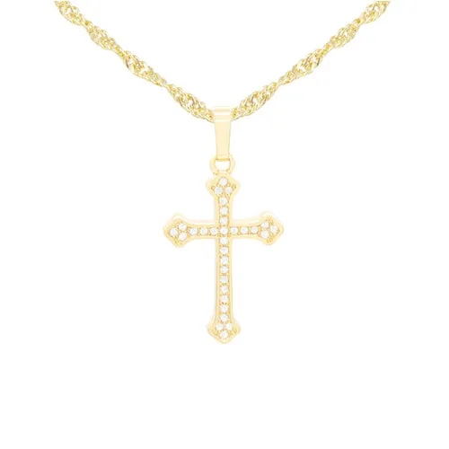 Cross 10 Cubic Zirconia Pendant 14K Gold Filled Chain Necklace Set