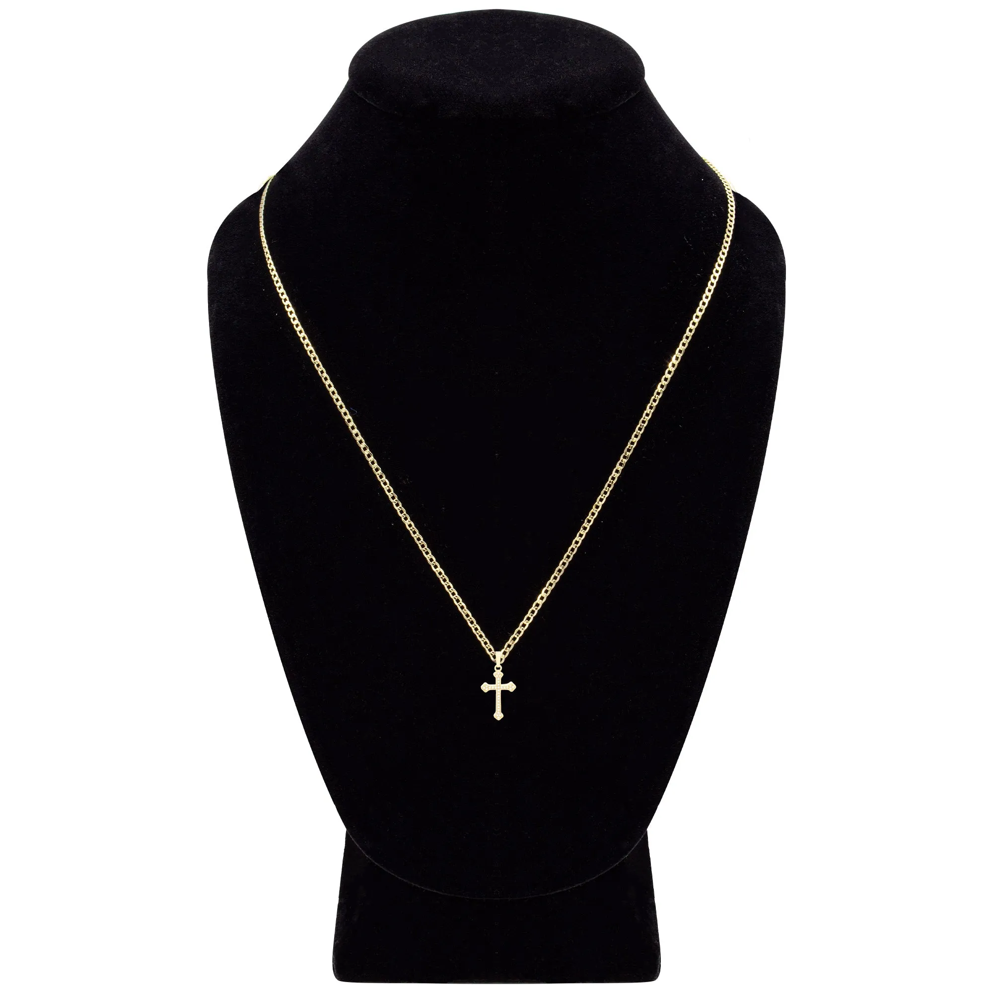 Cross 10 Cubic Zirconia Pendant 14K Gold Filled Chain Necklace Set