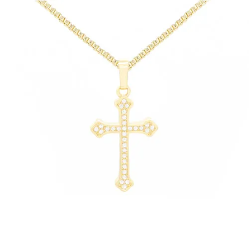 Cross 10 Cubic Zirconia Pendant 14K Gold Filled Chain Necklace Set