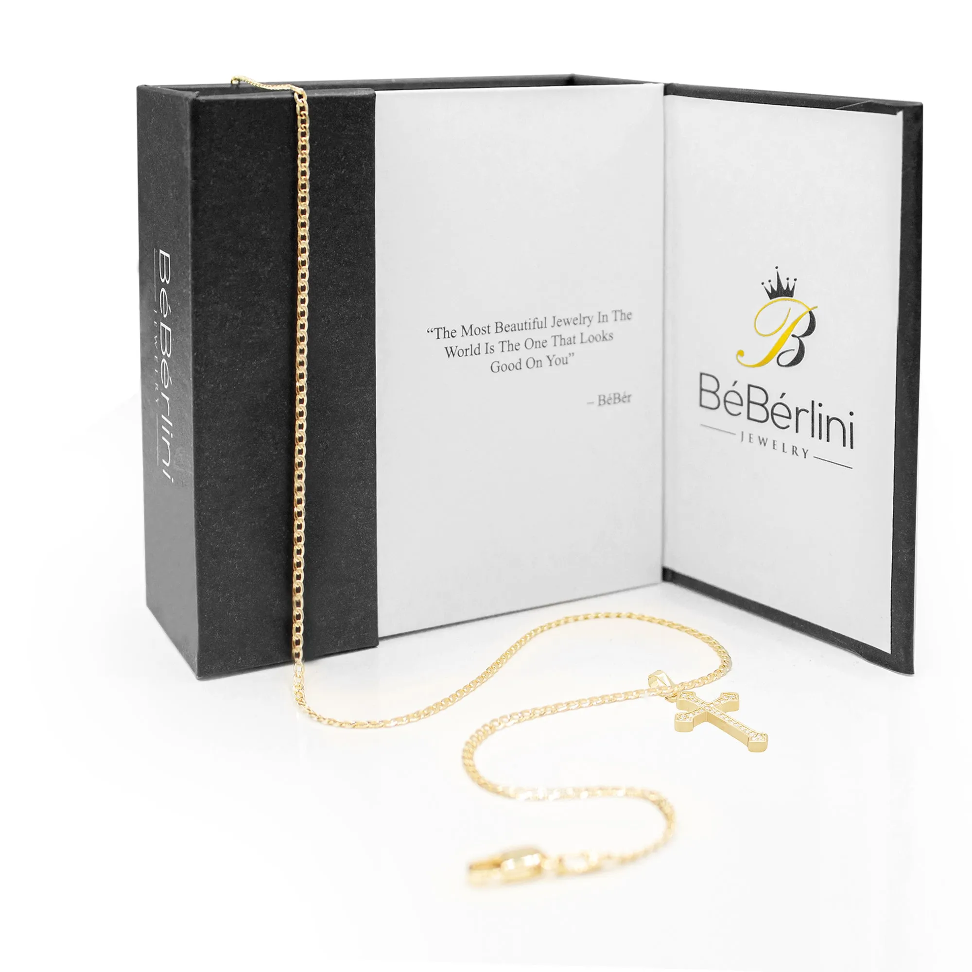 Cross 10 Cubic Zirconia Pendant 14K Gold Filled Chain Necklace Set