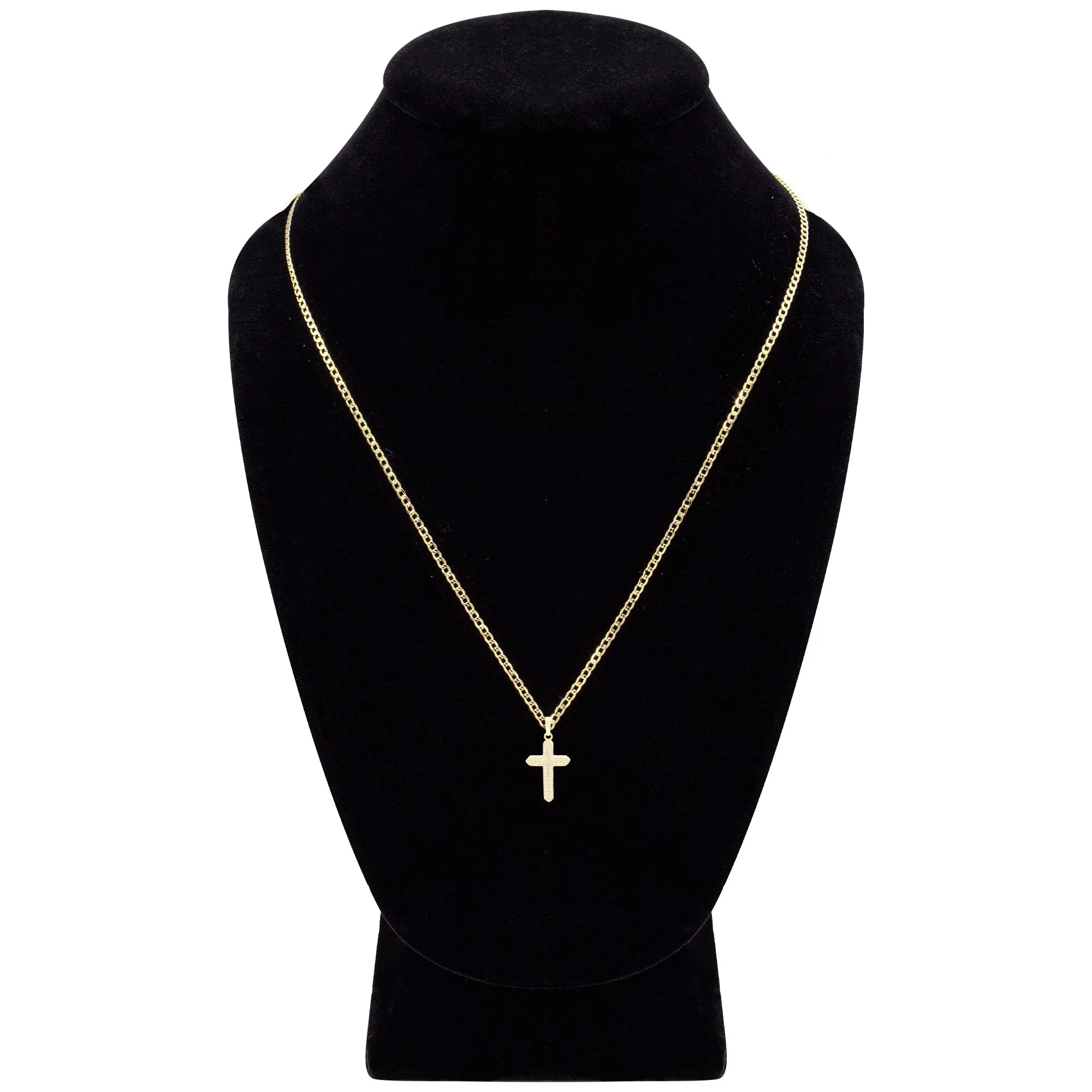 Cross 3 Cubic Zirconia Pendant With Necklace Set 14K Gold Filled