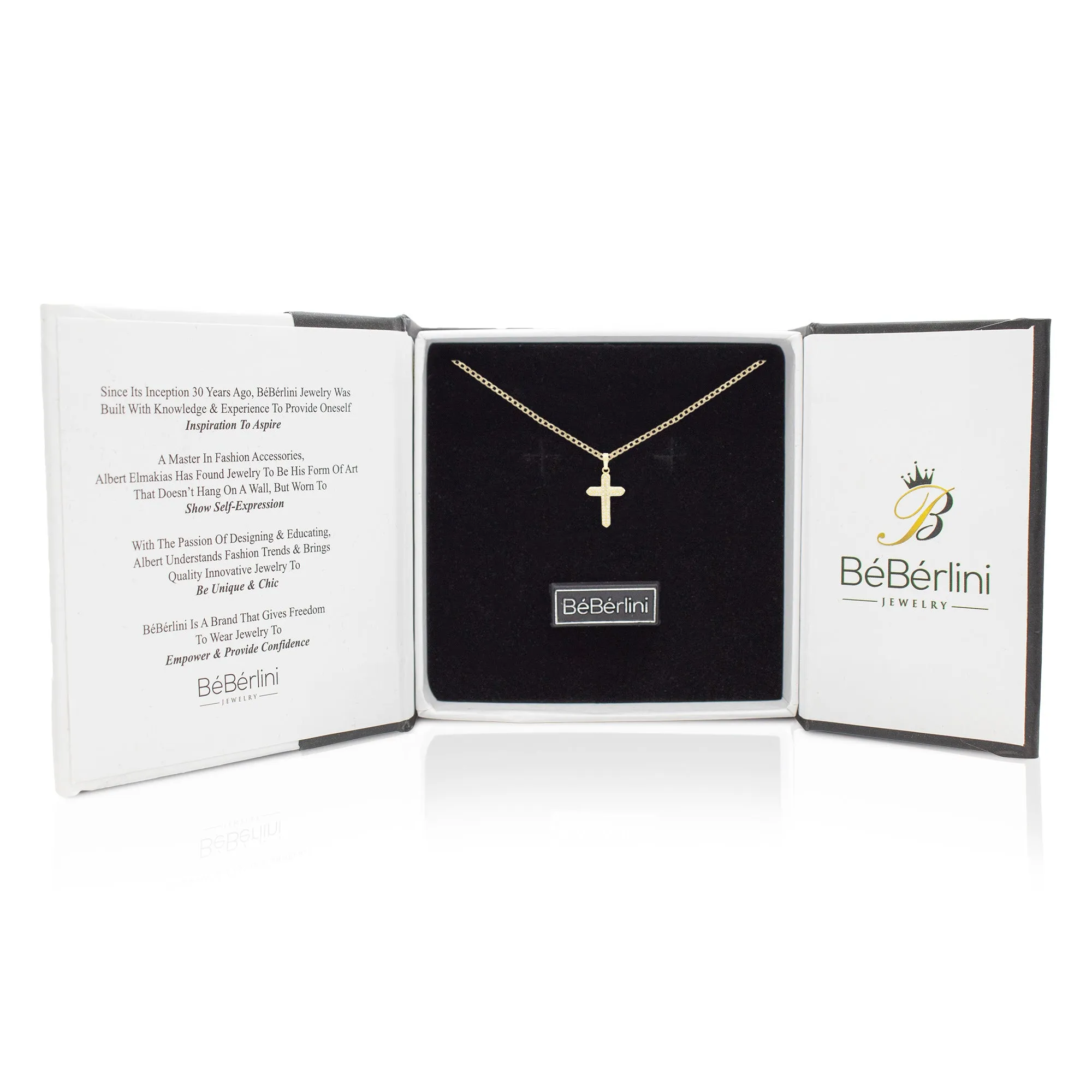 Cross 3 Cubic Zirconia Pendant With Necklace Set 14K Gold Filled