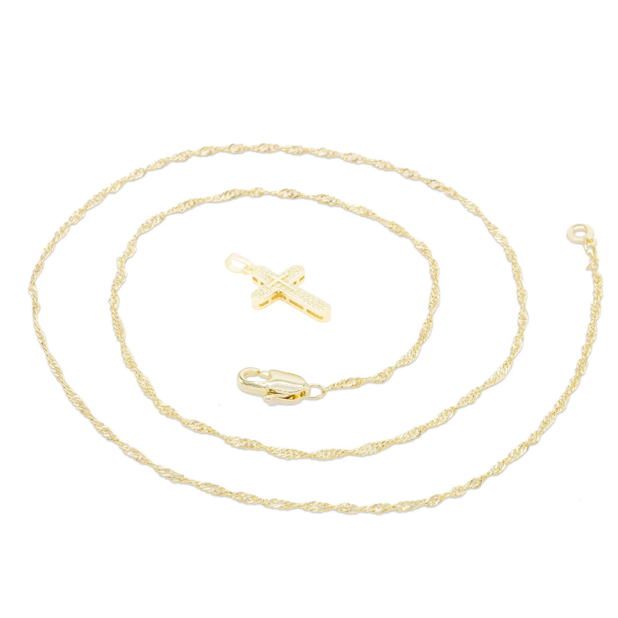 Cross 3 Cubic Zirconia Pendant With Necklace Set 14K Gold Filled