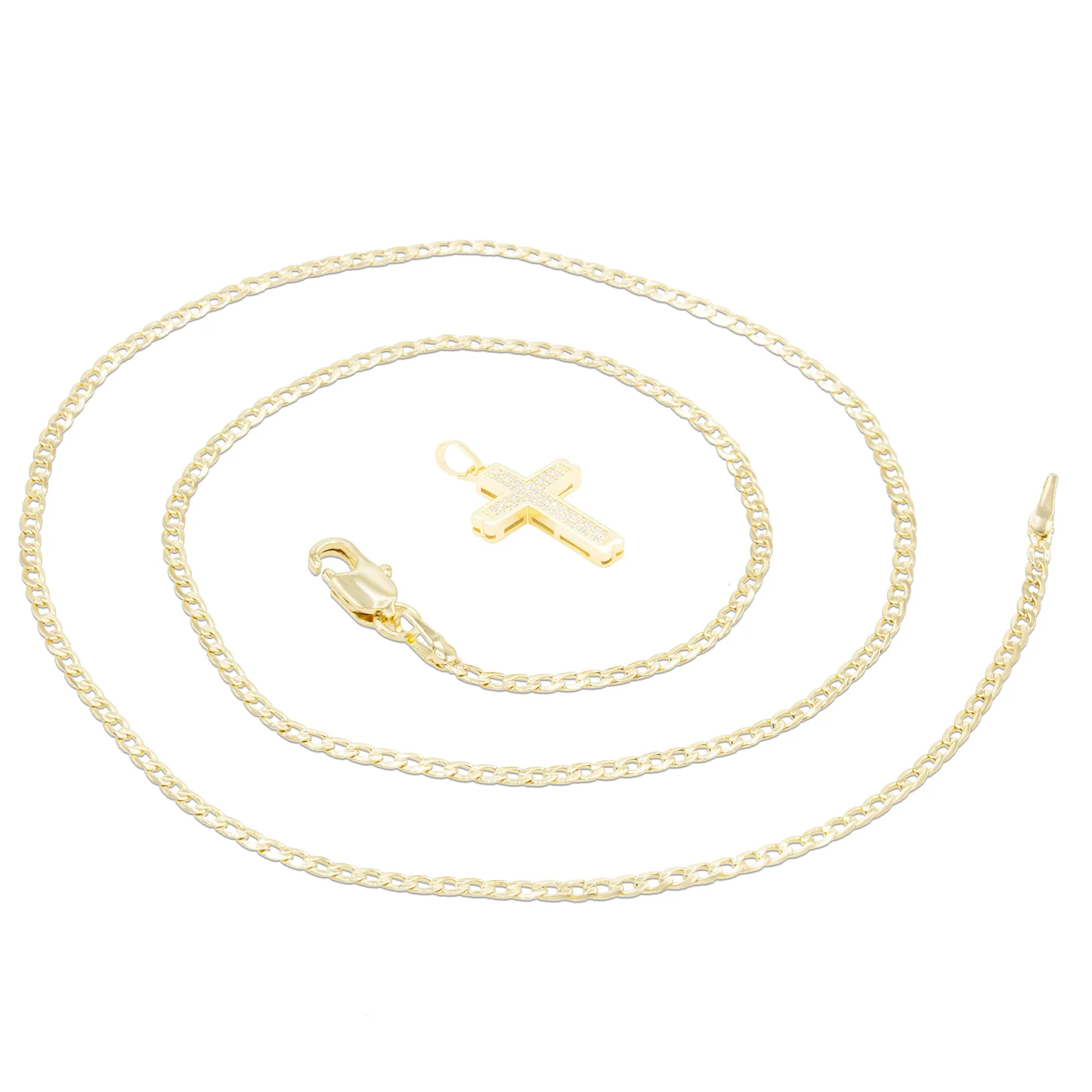 Cross 4 Cubic Zirconia Pendant 14K Gold Filled Chain Necklace Set